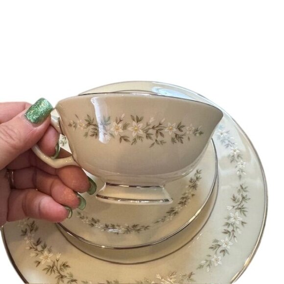 Lenox Brookdale China Set - Cup Saucer & Dinner Plate - Floral Design With Plati - Picture 3 of 13